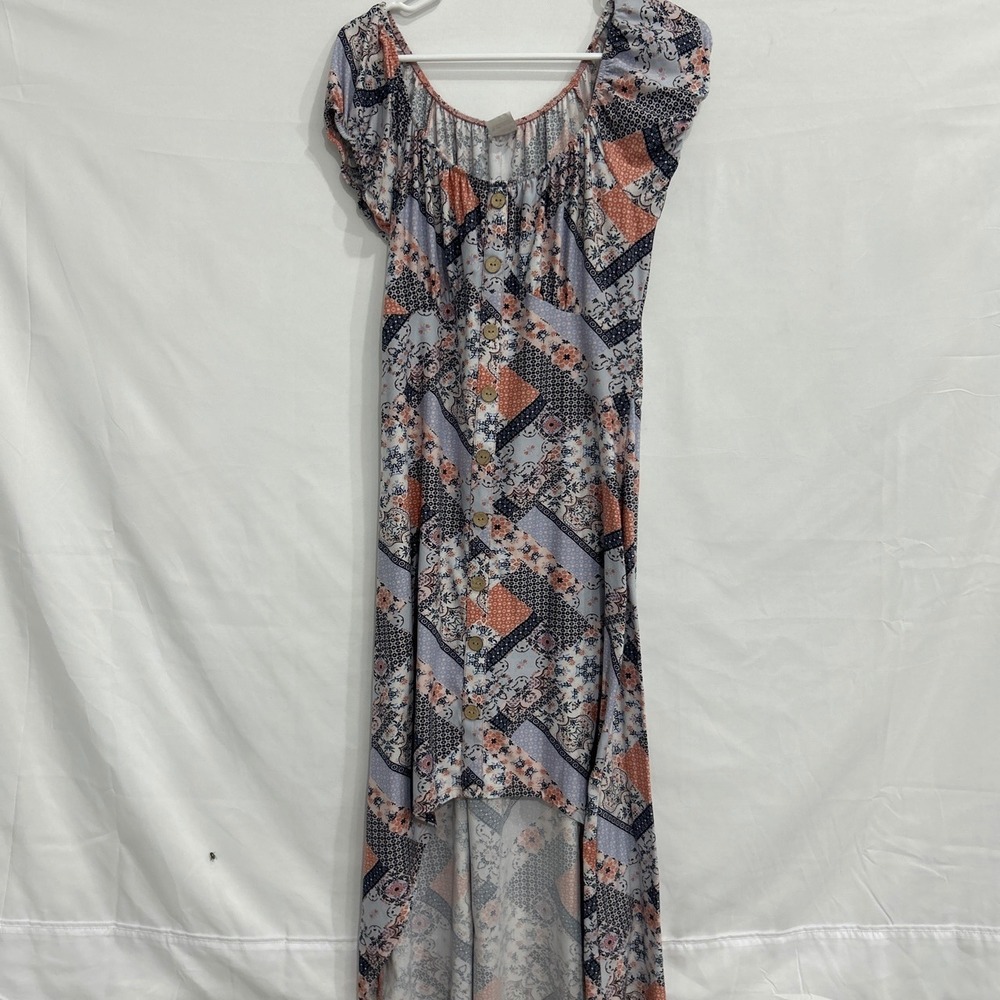 No Boundaries Women Blue Orange Patchwork High Low Maxi Dress Large 11-13